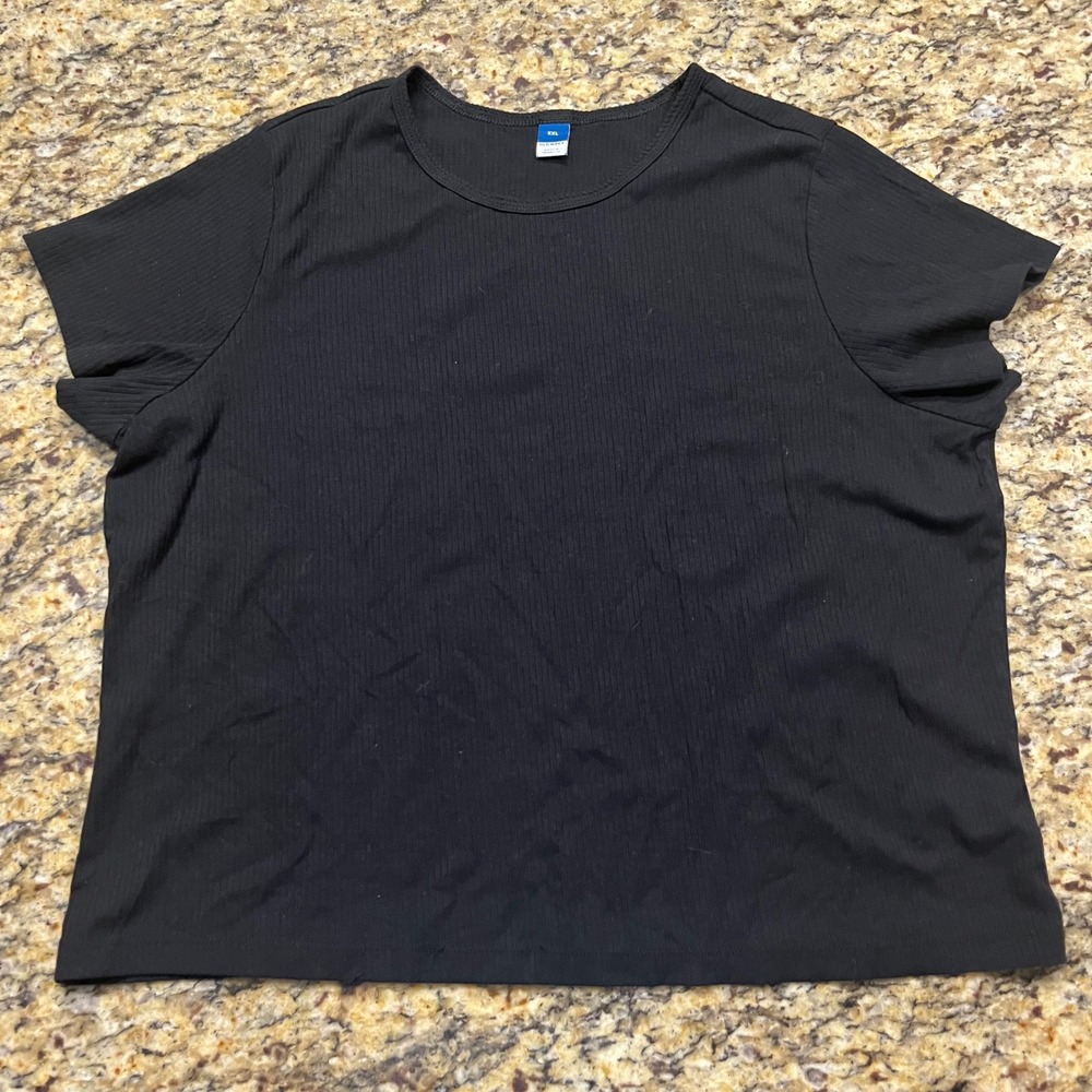 Old Navy Womens XXL Black Ribbed Short Sleeve Crew Neck T-Shirt‎ Basic Crop Tee